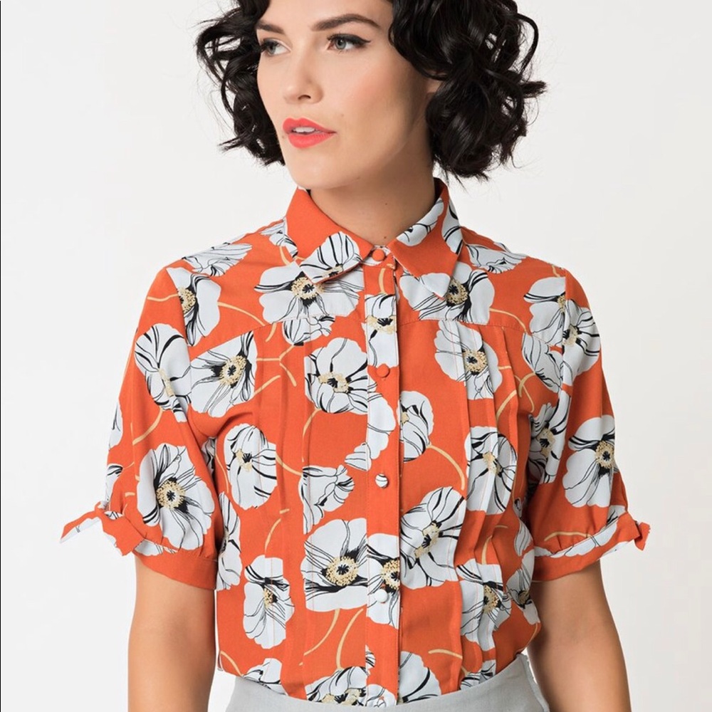 Unique Vintage floral button up blouse XL